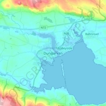 Topografische Karte Dungarvan, Höhe, Relief