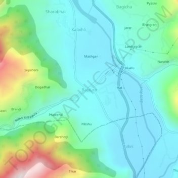 Topografische Karte Bajaura, Höhe, Relief