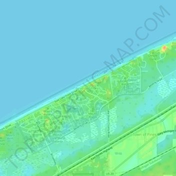 Topografische Karte Beverly Shores, Höhe, Relief