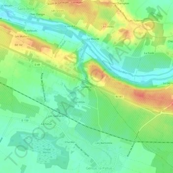 Topografische Karte Soubérac, Höhe, Relief