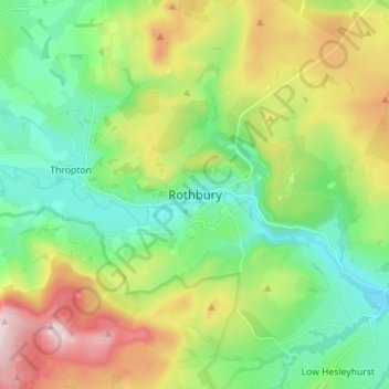 Topografische Karte Rothbury, Höhe, Relief