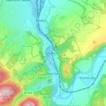 Topografische Karte Obernitz, Höhe, Relief