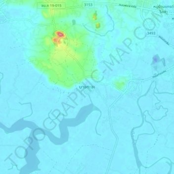 Topografische Karte Bang Kacha, Höhe, Relief