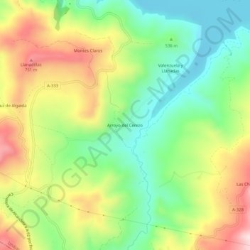 Topografische Karte Arroyo del Cerezo, Höhe, Relief