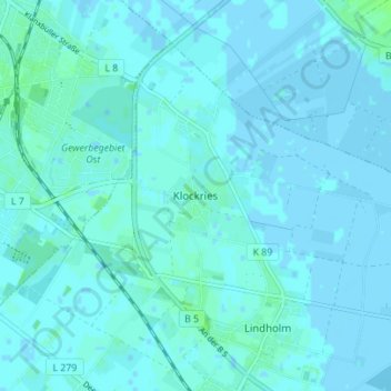 Topografische Karte Klockries, Höhe, Relief