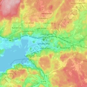 Topografische Karte Uddevalla, Höhe, Relief