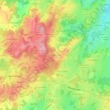 Topografische Karte Le Haut Surzol, Höhe, Relief