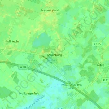 Topografische Karte Moorburg, Höhe, Relief