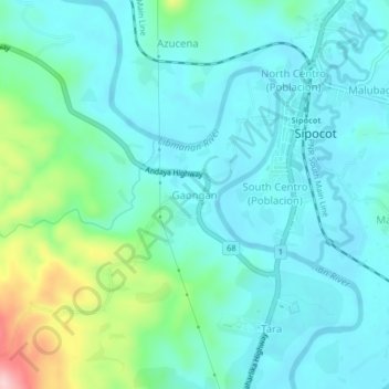 Topografische Karte Gaongan, Höhe, Relief