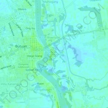 Topografische Karte Buhangin, Höhe, Relief