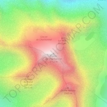 Topografische Karte Pointe de Charbonnel, Höhe, Relief
