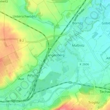 Topografische Karte Zangenberg, Höhe, Relief