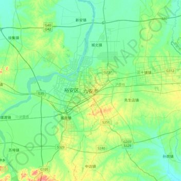 Topografische Karte Lu'an, Höhe, Relief