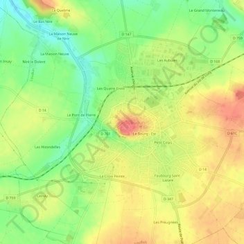 Topografische Karte Le Bourg-ouest, Höhe, Relief