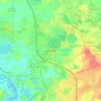Topografische Karte Wauconda, Höhe, Relief