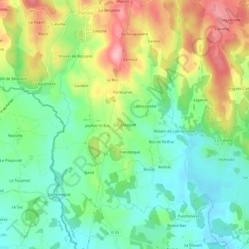 Topografische Karte Cardaliaguet, Höhe, Relief