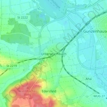 Topografische Karte Unterwurmbach, Höhe, Relief