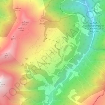 Topografische Karte Tenna, Höhe, Relief