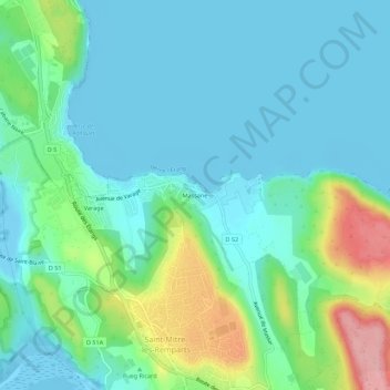 Topografische Karte Massane, Höhe, Relief