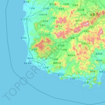 Topografische Karte Ledong, Höhe, Relief