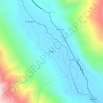 Topografische Karte Shagar, Höhe, Relief