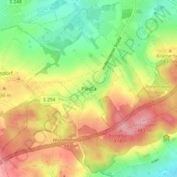 Topografische Karte Pleißa, Höhe, Relief