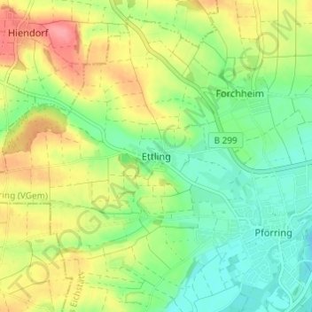 Topografische Karte Ettling, Höhe, Relief