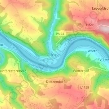 Topografische Karte Erlau, Höhe, Relief