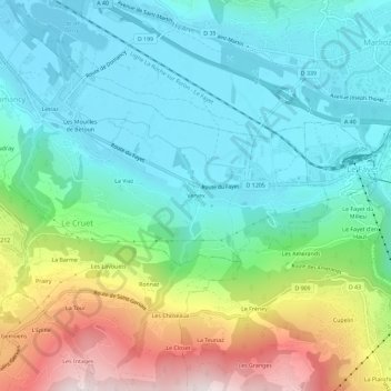 Topografische Karte Vervex, Höhe, Relief
