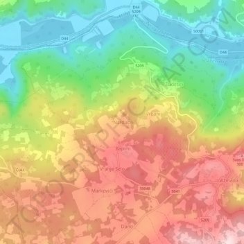 Topografische Karte Nardući, Höhe, Relief