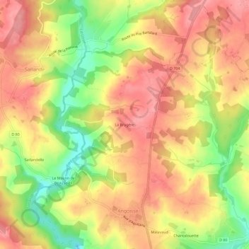 Topografische Karte La Brugère, Höhe, Relief