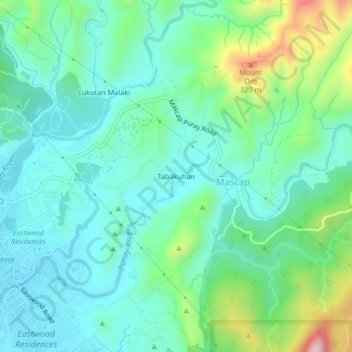 Topografische Karte Tabakuhan, Höhe, Relief