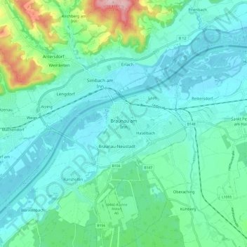 Topografische Karte Braunau am Inn, Höhe, Relief