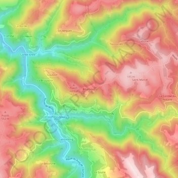 Topografische Karte Bourrious, Höhe, Relief