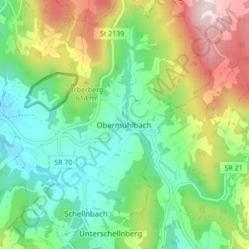 Topografische Karte Obermühlbach, Höhe, Relief