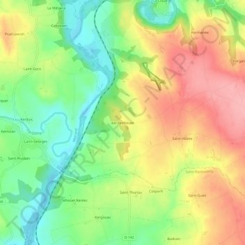 Topografische Karte Kermorheven, Höhe, Relief