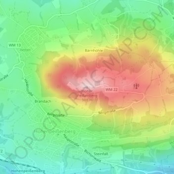 Topografische Karte Hoher Peißenberg, Höhe, Relief