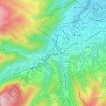 Topografische Karte La Riberette, Höhe, Relief
