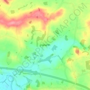 Topografische Karte Llanarth, Höhe, Relief