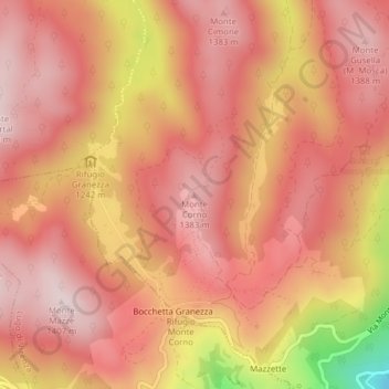 Topografische Karte Monte Corno, Höhe, Relief