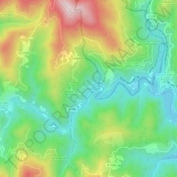 Topografische Karte La Devèze, Höhe, Relief