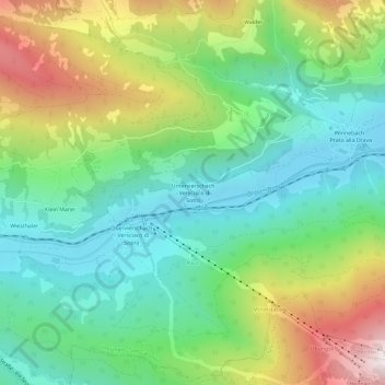Topografische Karte Untervierschach, Höhe, Relief