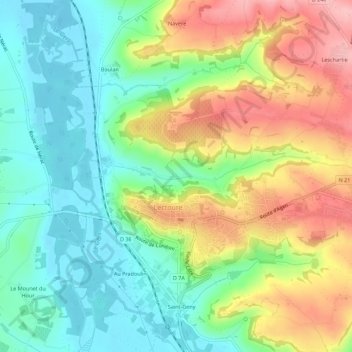 Topografische Karte Les Ruisseaux, Höhe, Relief