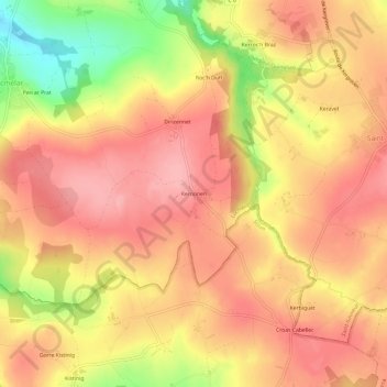 Topografische Karte Kernonen, Höhe, Relief
