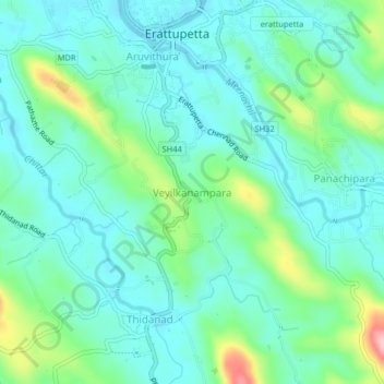 Topografische Karte Veyilkanampara, Höhe, Relief