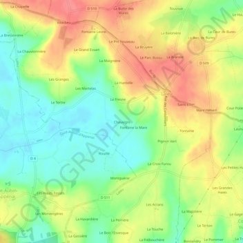 Topografische Karte Chauvigni, Höhe, Relief