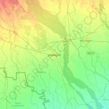 Topografische Karte Jalpaiguri, Höhe, Relief