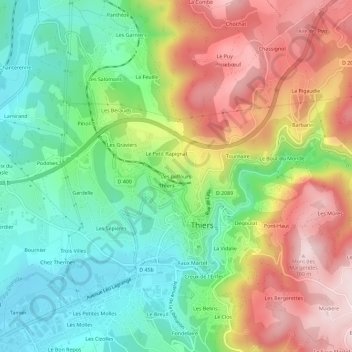 Topografische Karte Les Jaiffours, Höhe, Relief