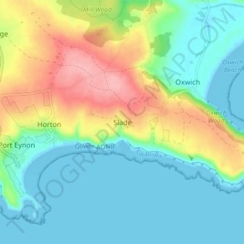 Topografische Karte Slade, Höhe, Relief