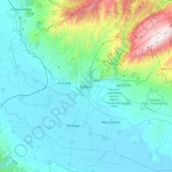 Topografische Karte Serres, Höhe, Relief